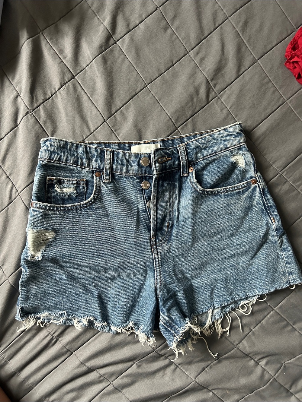H&M Blue Distressed High-Waist Denim Shorts